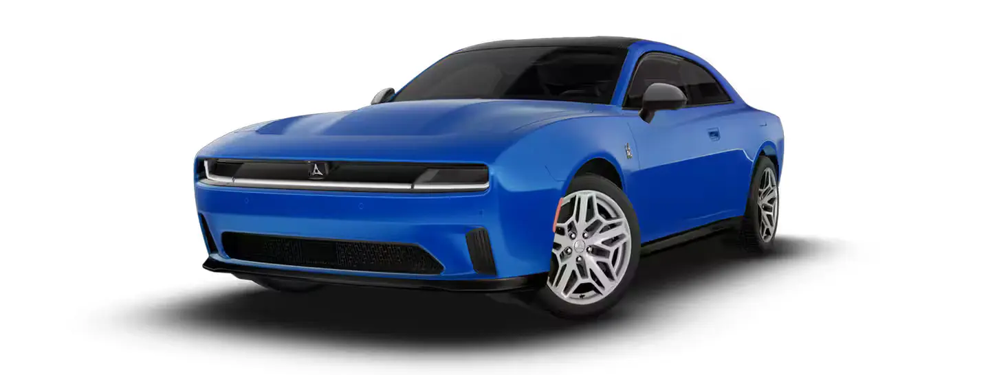 A blue dodge charher daytona scat pack.