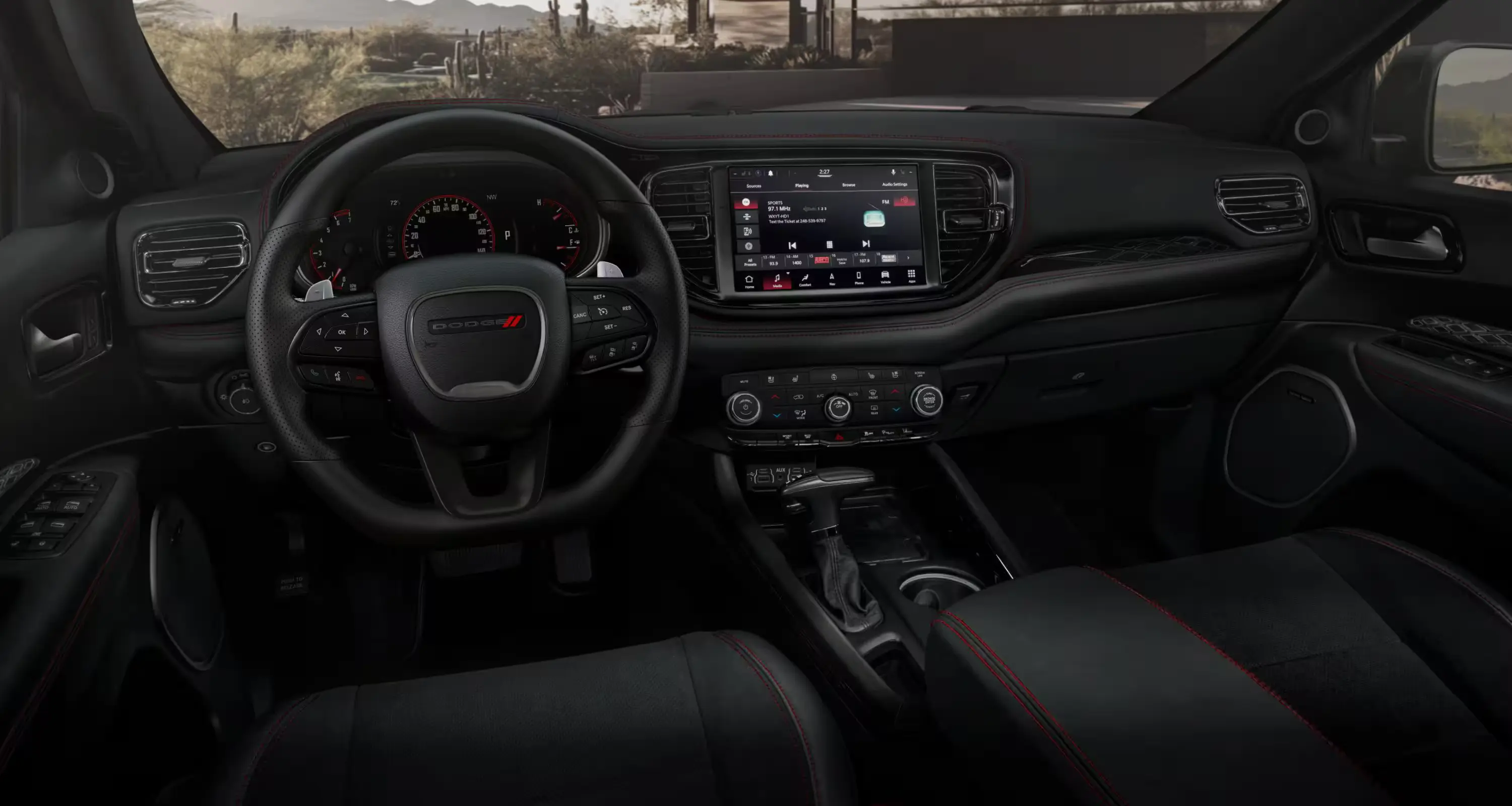 The front dash of a dodge durango.
