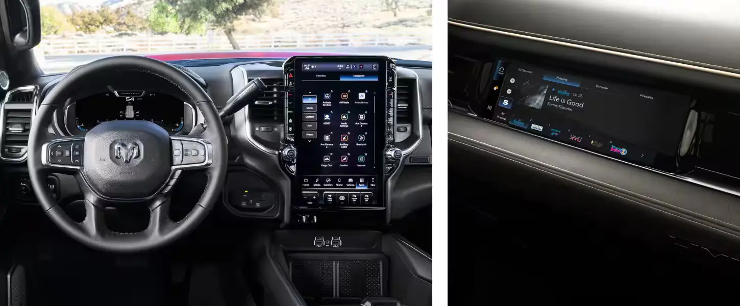 infotainment and driver assistance plus passenger infotainment screen on a 2027 ram 2500