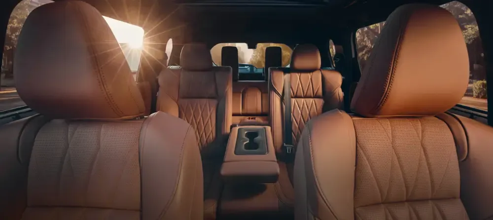 Mitsubishi SUV interior with brown leather seating