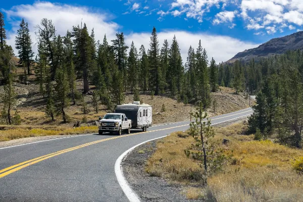 RV towing on highway