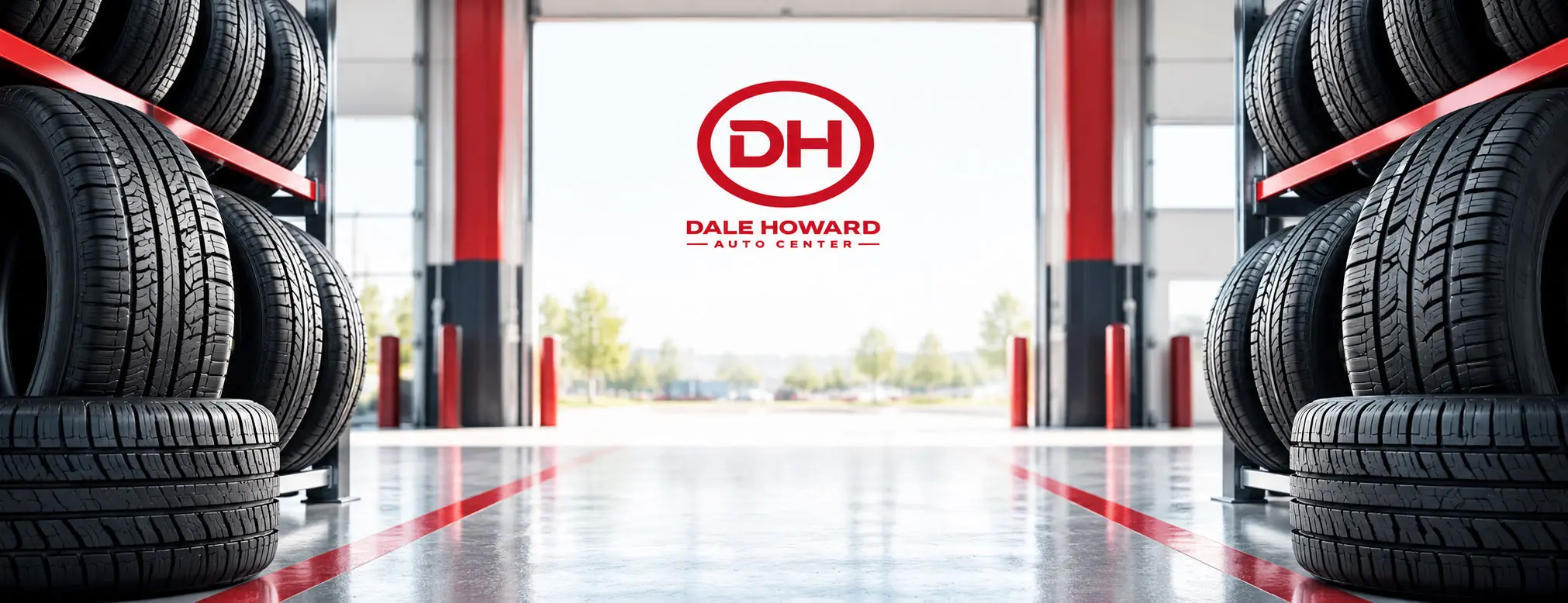 Tire brand logos carried at Dale Howard Auto Center, including Michelin, Goodyear, Bridgestone, and Continental