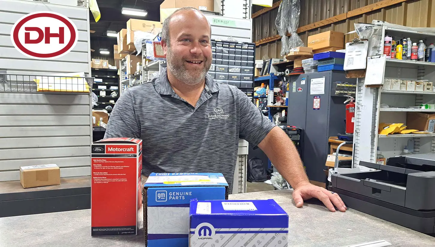 Parts advisor speaking with a customer at Dale Howard Auto Center's parts department