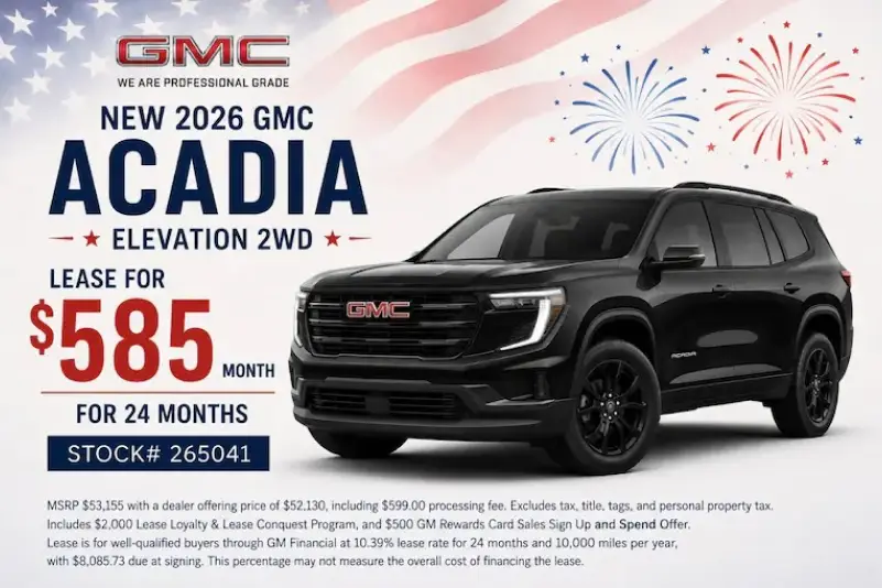 New 2026 GMC Acadia lease offer