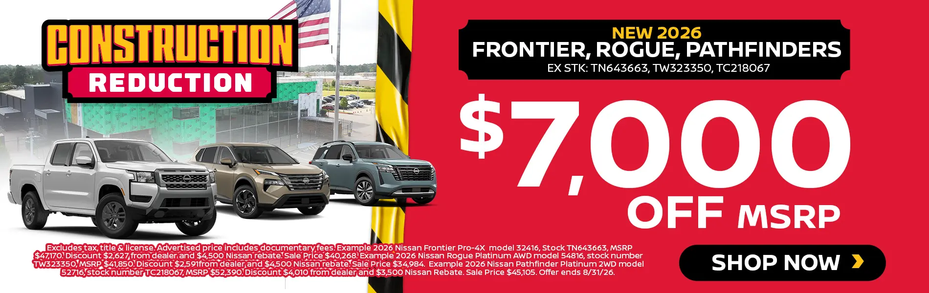 New 2026 Frontier, Rouge, Pathfinders