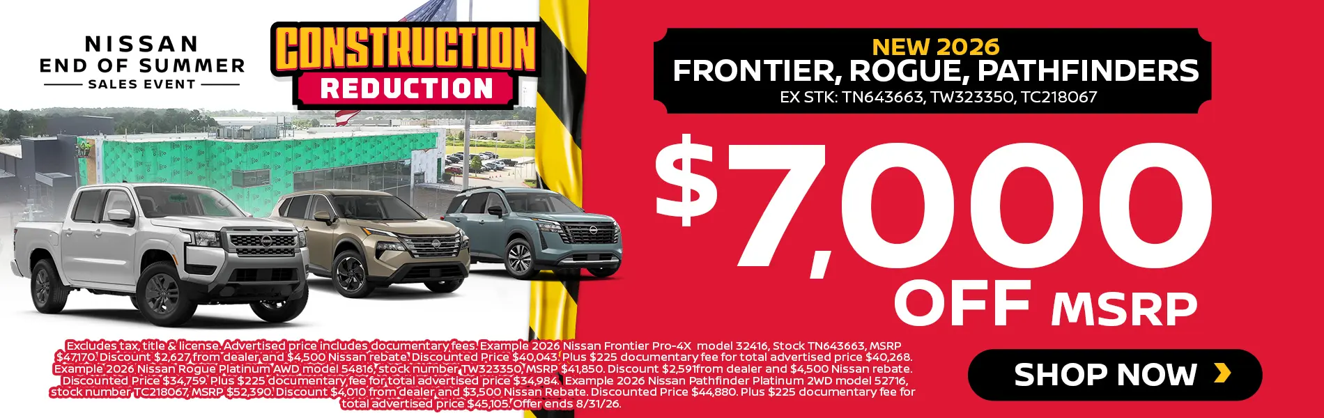 New 2026 Frontier, Rouge, Pathfinders