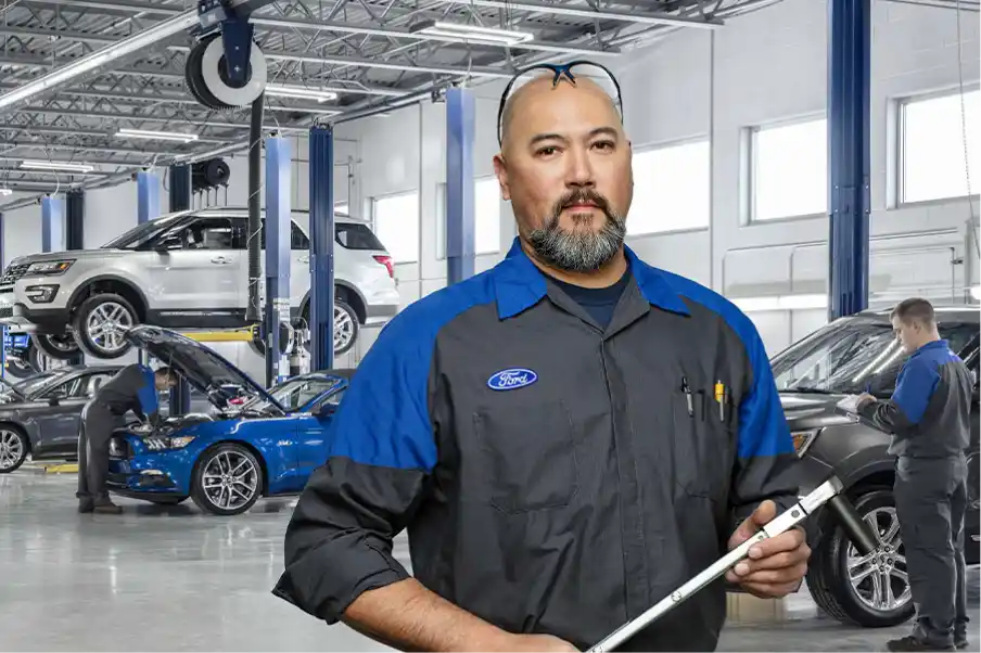 Ford technician in a service bay