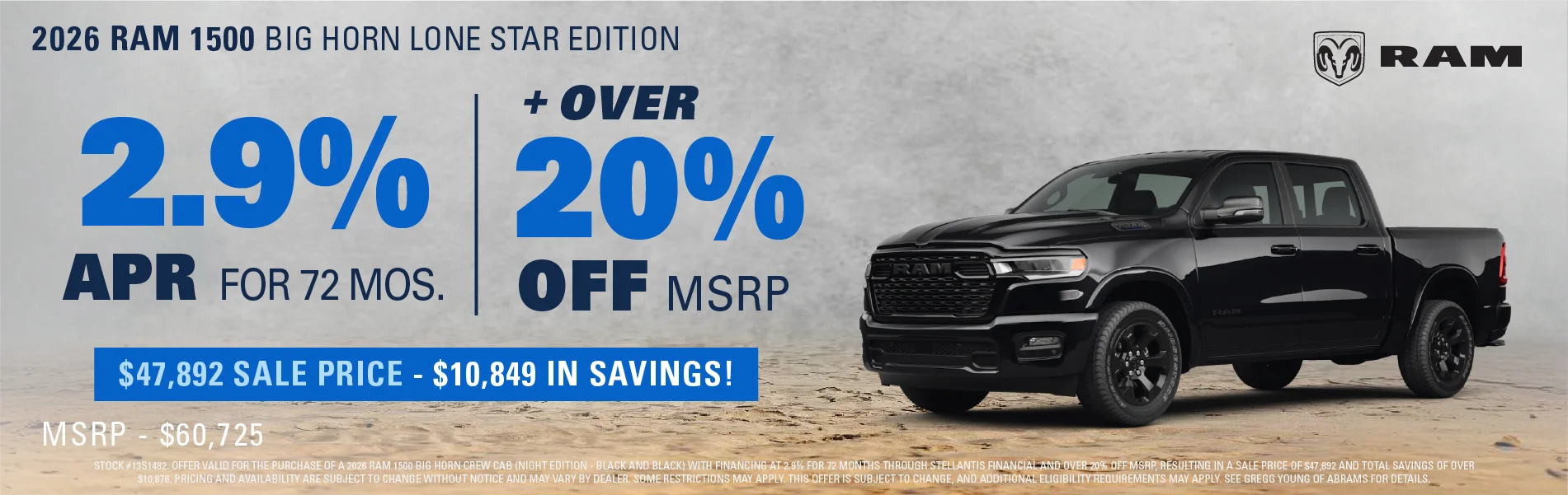 2.9% FOR 72 MONTHS THROUGH STELANTIS FINANCIAL AND OVER 20% OFF MSRP - $47,892 SALE PRICE (a little smaller below) $10,849 IN SAVINGS!