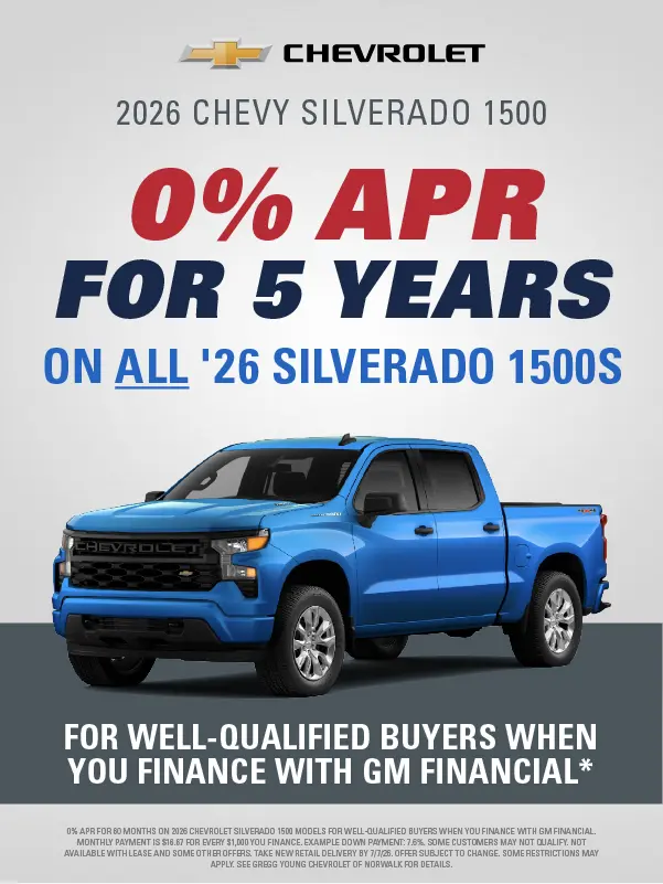 2026-07-31 - 0% APR for 5 Years for well-qualified buyers when you finance with GM Financial*