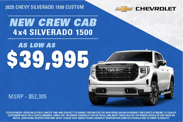 CREW CAB 4X4 SILVERADO 1500 AS LOW AS $39,995