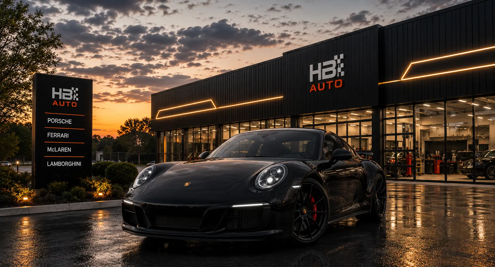 Porsche receiving specialist service inside the HBi Auto workshop