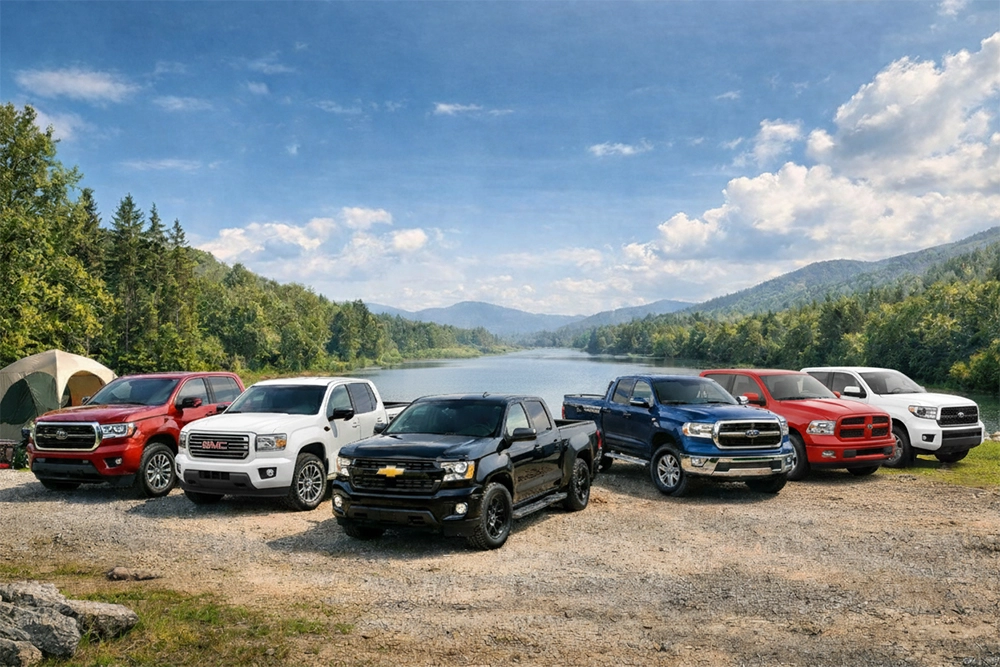 Reliable used pickup trucks for sale in Greensboro, NC at Hudson Autoworks, including Chevrolet Silverado, Ford F-150, GMC Canyon, Ram 1500, Toyota Tacoma, and Toyota Tundra.