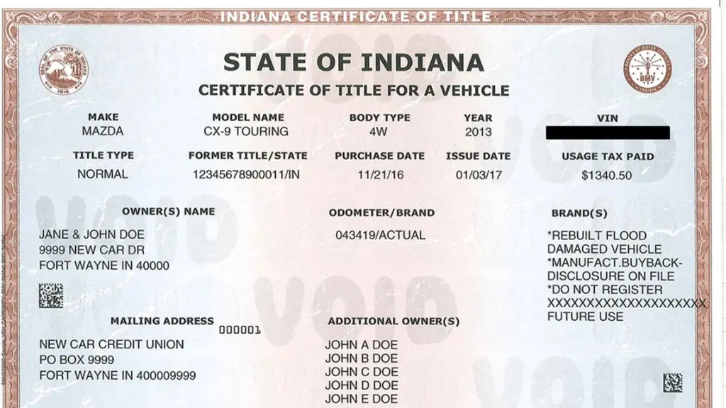 what does a branded title mean for a car in Indiana