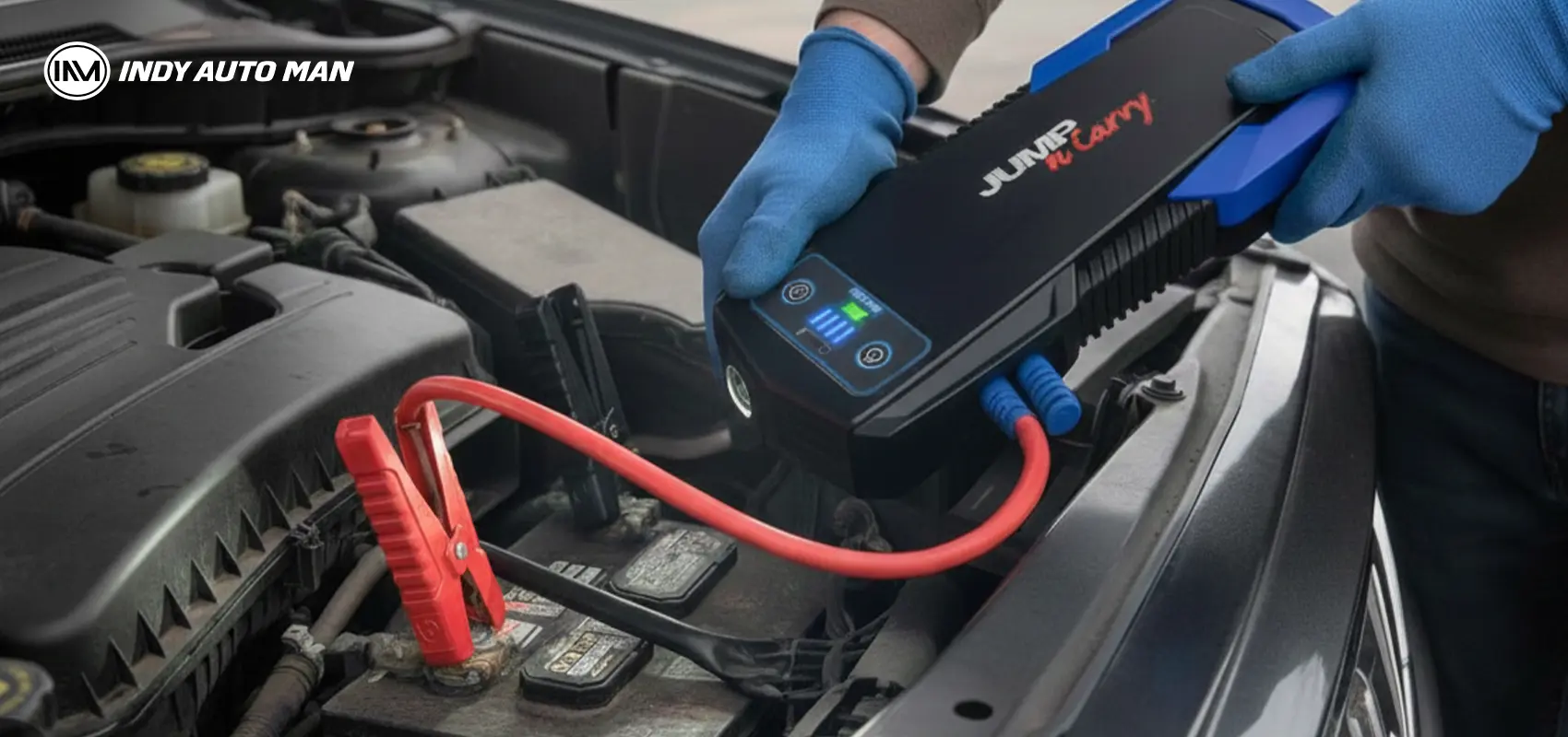 starting dead car battery with portable jump starter