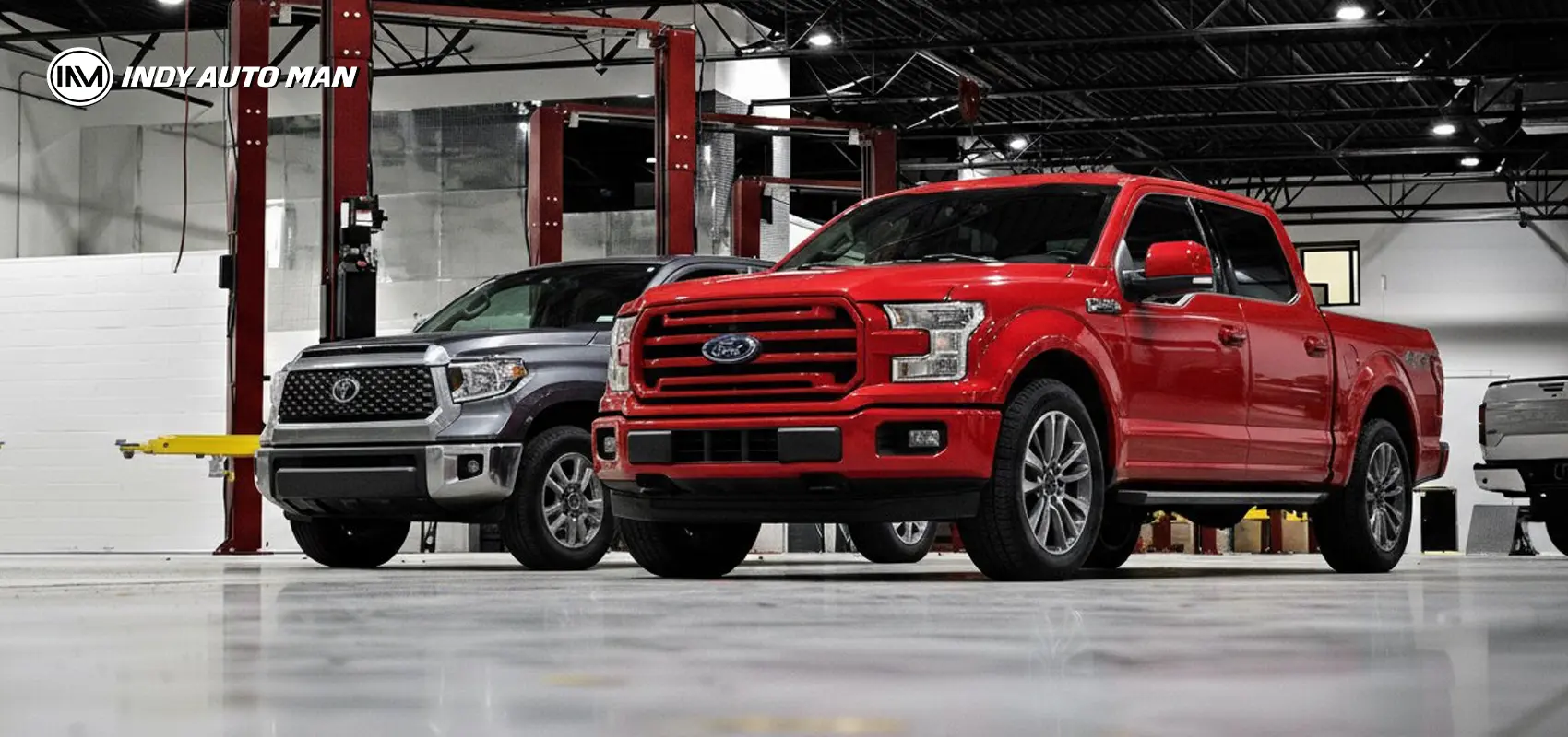 Toyota Tundra and Ford F-150 standing in front of each other