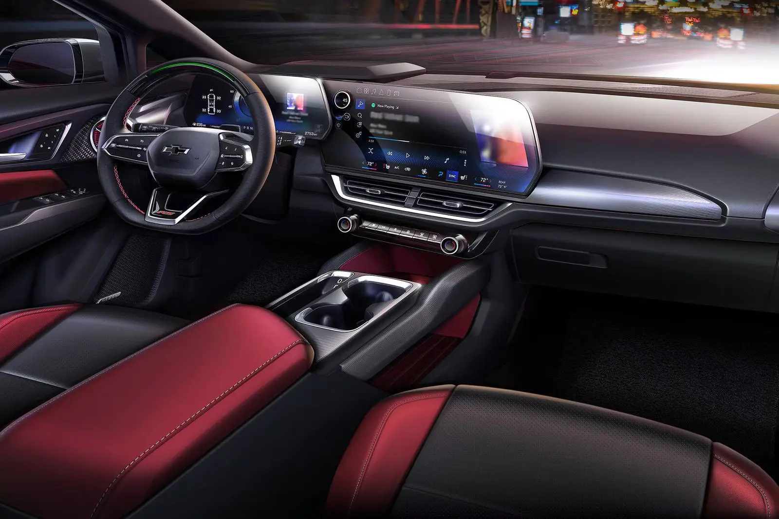 The front dash of the equinox ev rs trim.