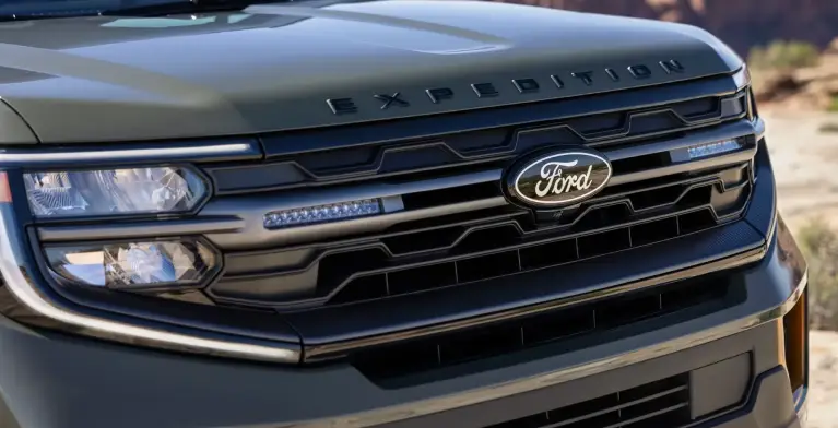 Close-up of the front grille and headlights on a Ford Expedition