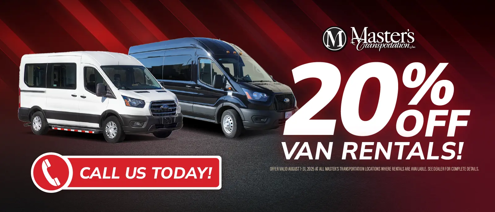 20% off 15 passenger shuttle rentals!