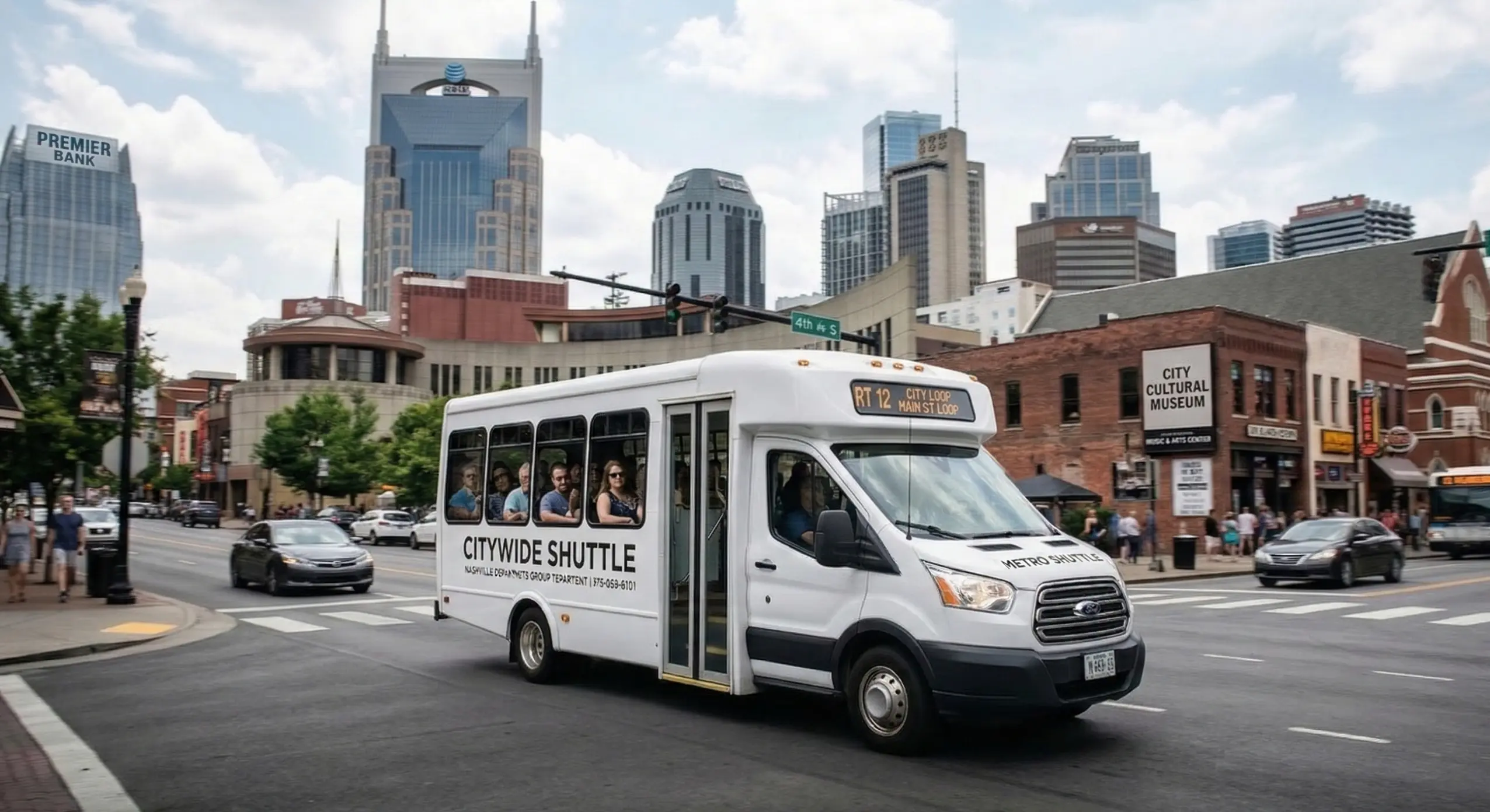 Shuttle Bus in transit on a Denver highway