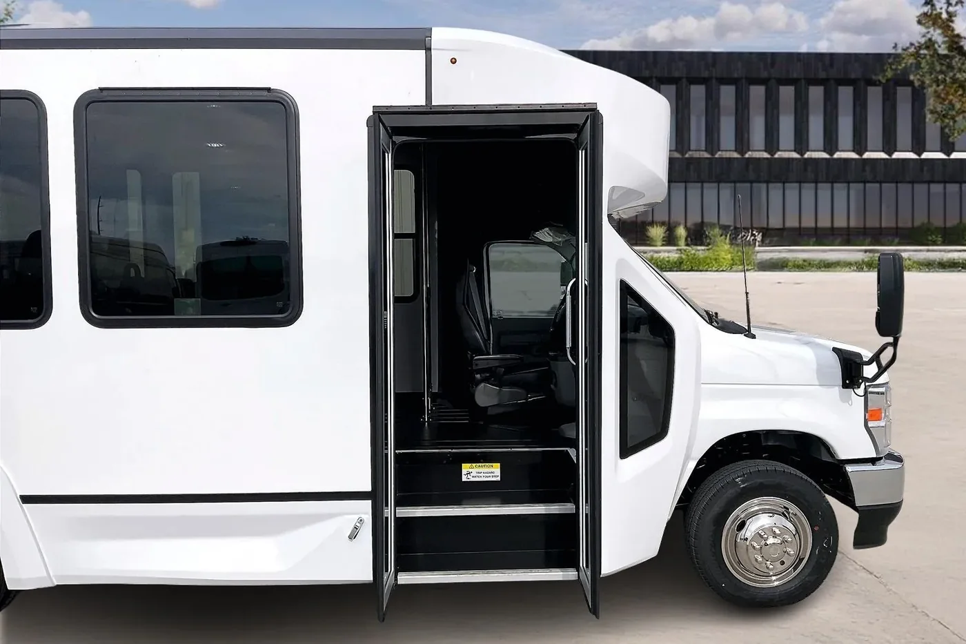 Ford E-450 shuttle bus with passenger door open