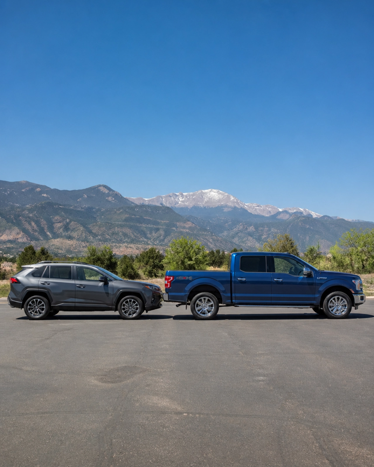 Comparison of a crossover SUV and a full-size pickup truck in Colorado Springs
