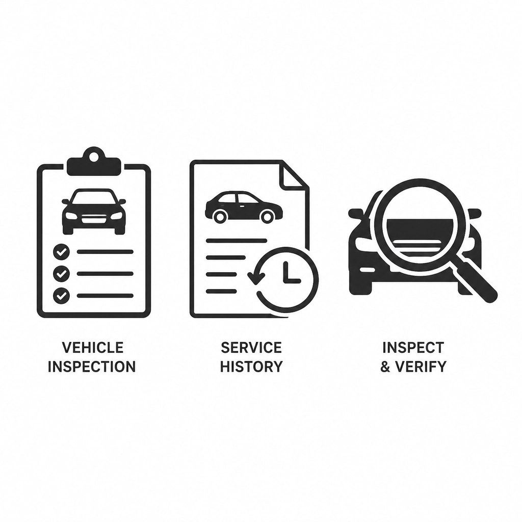 Minimalist icons representing car inspection and service history records