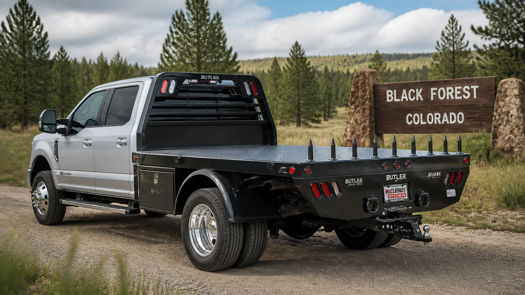 Ford F-350 with Butler Spike Bed in a Colorado landscape near McCloskey Truck Town