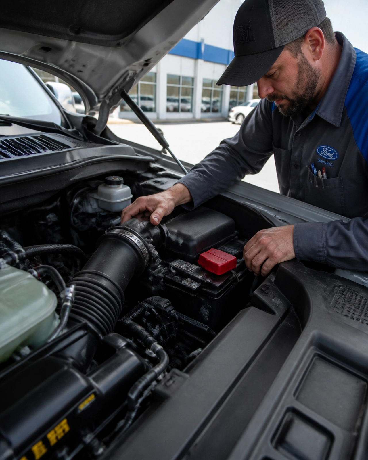 Professional inspection of a truck engine bay