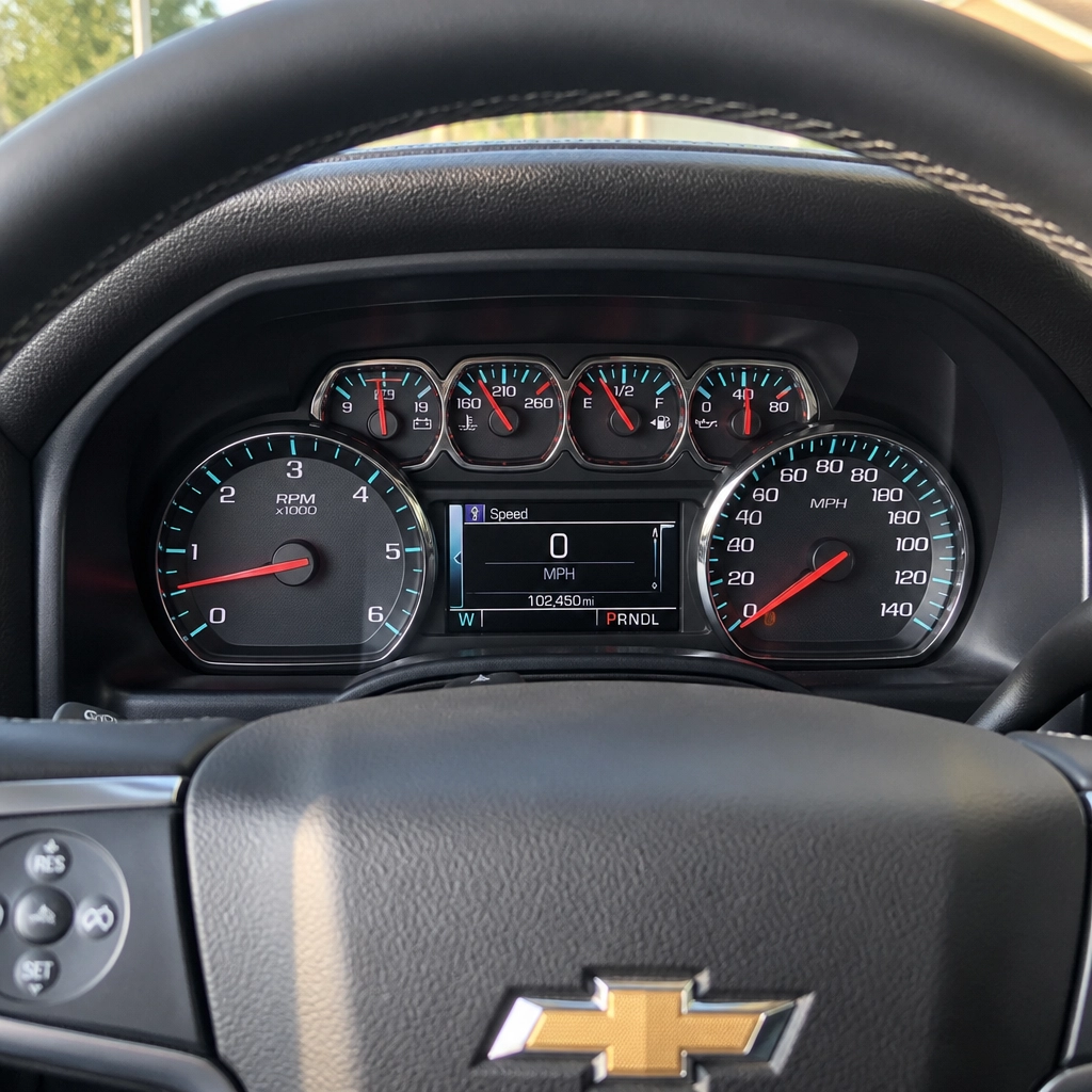 2018 Chevrolet Silverado odometer showing 102,450 miles at McCloskey Truck Town