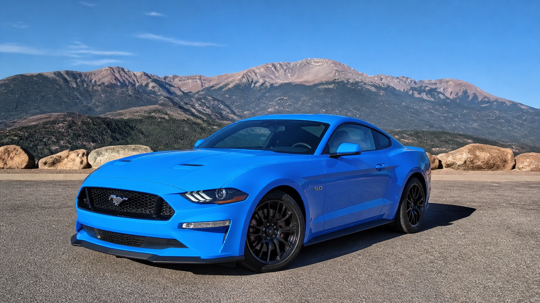 2022 Ford Mustang GT at Pikes Peak lookout in Colorado Springs CO