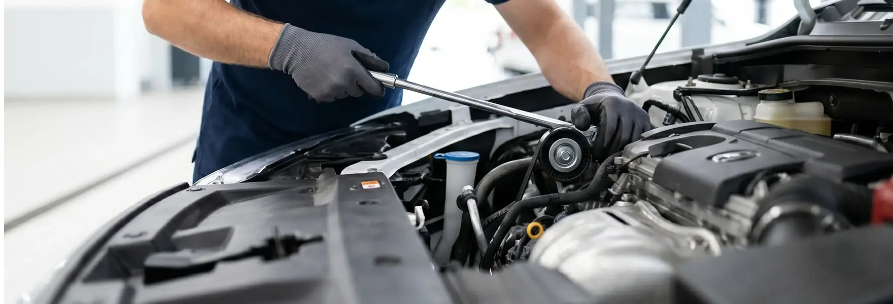 Vehicles being serviced inside the Merit Auto Group service center