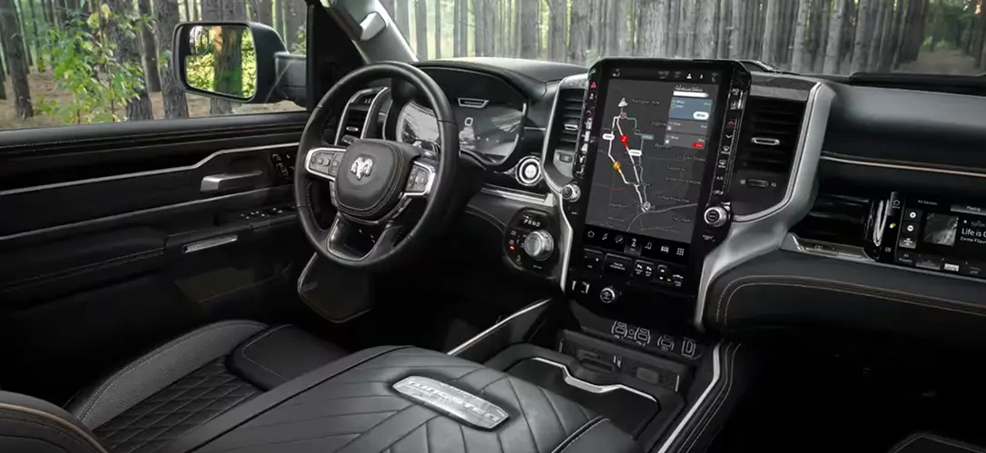 RAM 1500 interior with a large vertical touchscreen display