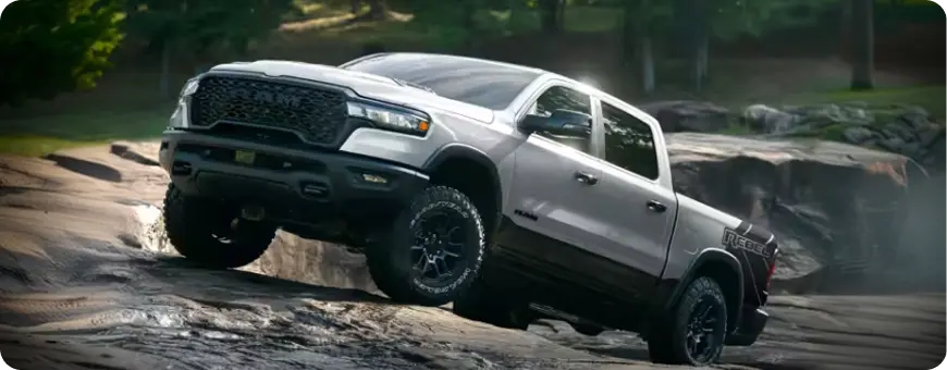 RAM 1500 Rebel with a lifted suspension and 33-inch tires