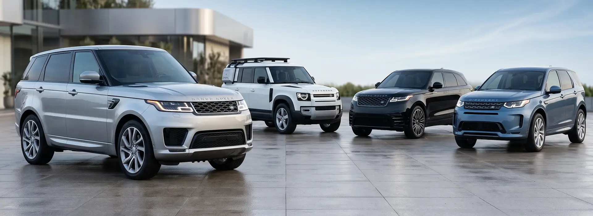 A lineup of used Land Rover vehicles at the Merit Auto Group dealership