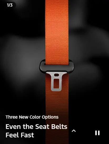 Colored seat belt inside a Ford Mustang cabin