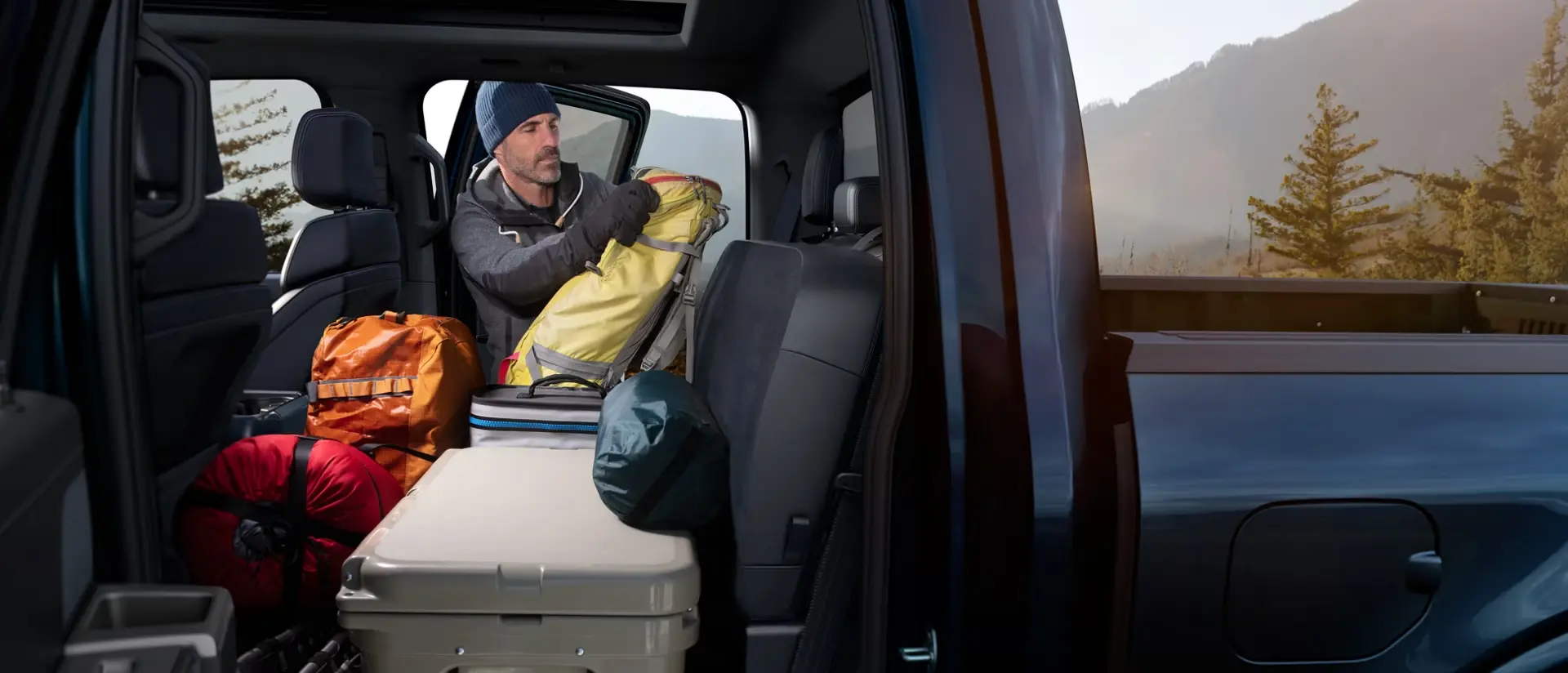 Ford F-150 rear seats flipped up for extra cargo room
