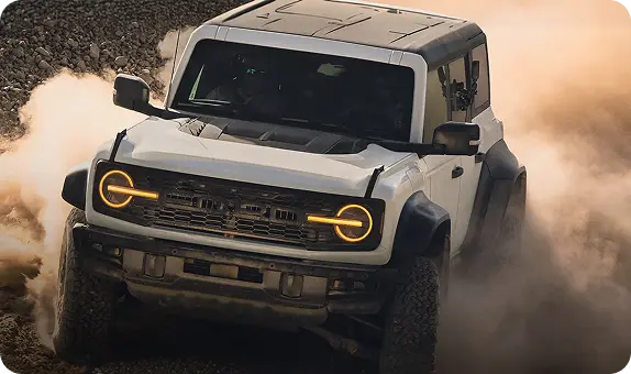 Ford Bronco suspension flexing over rough terrain