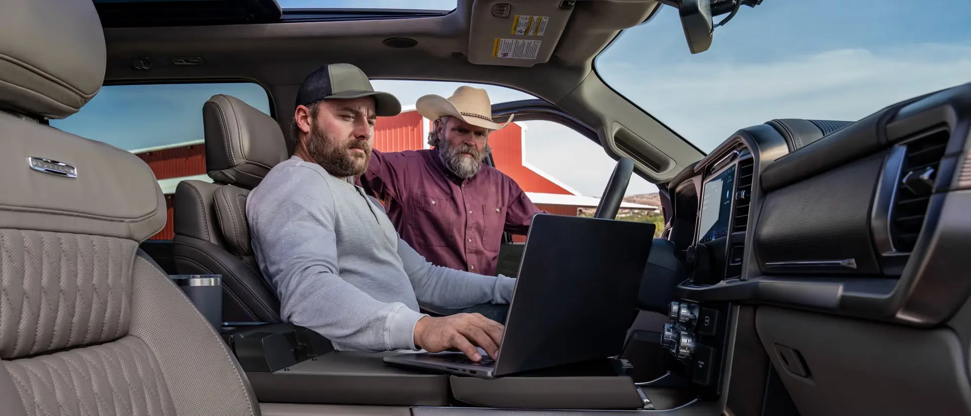 Ford F-150 interior work surface folded out over the console