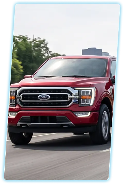 Ford F-150 front view against a city skyline