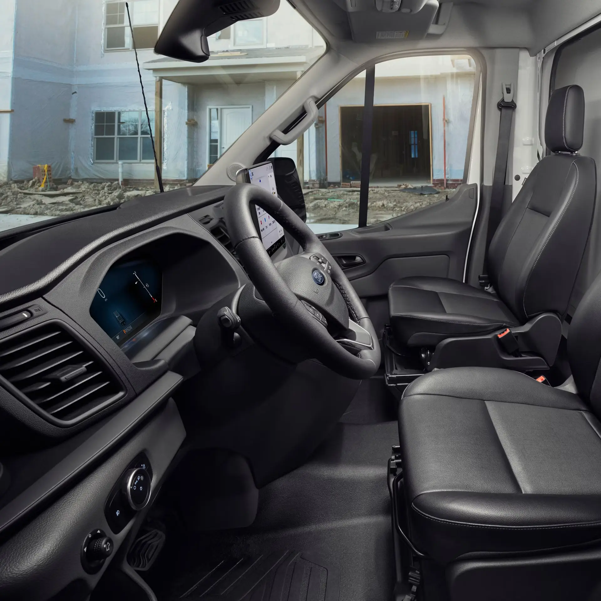 Ford Transit front cab interior with seats and dashboard