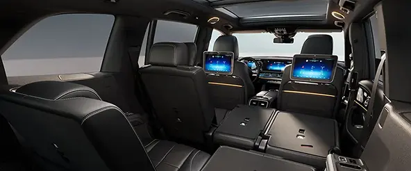 Mercedes-Benz GLS rear cabin with dual rear-seat entertainment screens