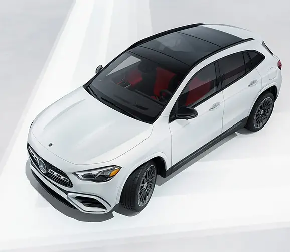 White Mercedes-Benz GLA seen from a high front three-quarter angle