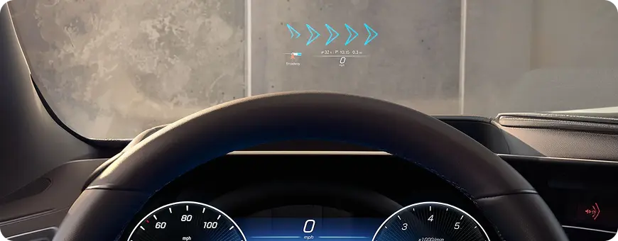 Mercedes-Benz S-Class augmented-reality Head-Up Display projecting navigation arrows