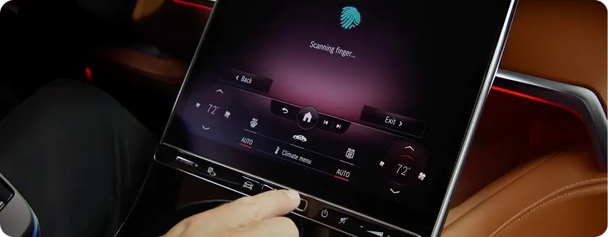 Fingerprint scanner and facial recognition biometric controls in a Mercedes-Benz S-Class