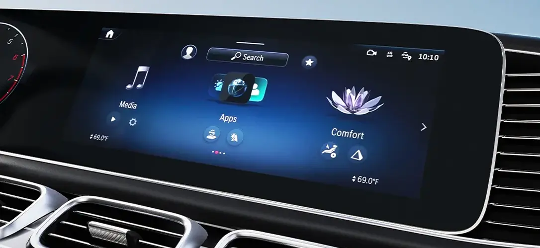 Mercedes-Benz GLE MBUX display running the Hey Mercedes voice assistant