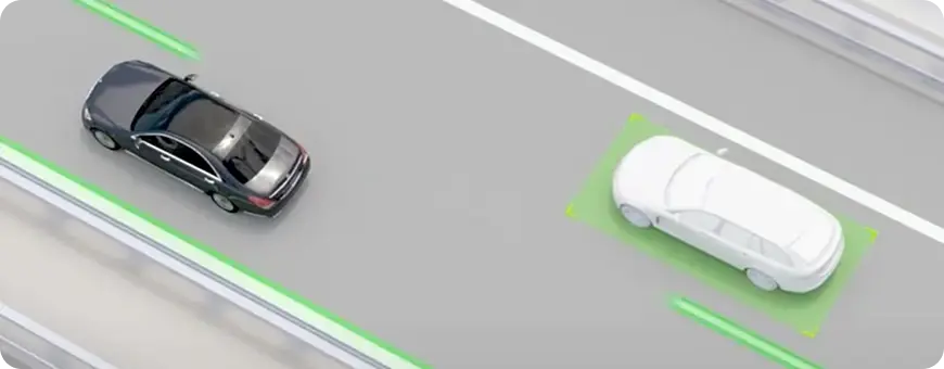 Illustration of the Mercedes-Benz GLS performing an assisted lane change