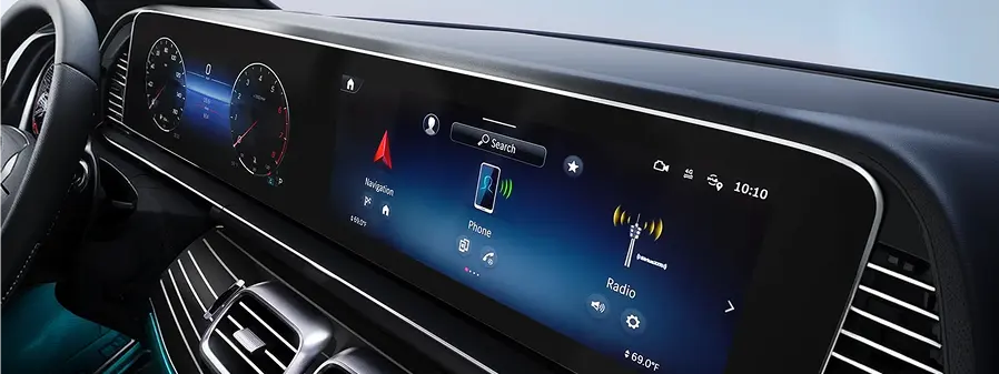 Mercedes-Benz dual 12.3-inch widescreen displays for the gauge cluster and central touchscreen
