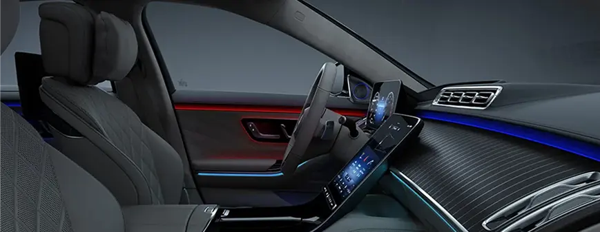 Mercedes-Benz S-Class cabin bathed in active ambient interior lighting