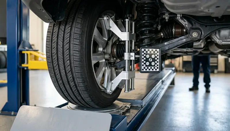 Vehicle wheel mounted on a tire alignment and rotation machine