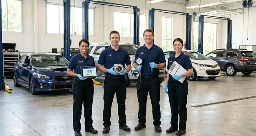 Certified Merit Auto Group technician carefully working on a customer's vehicle